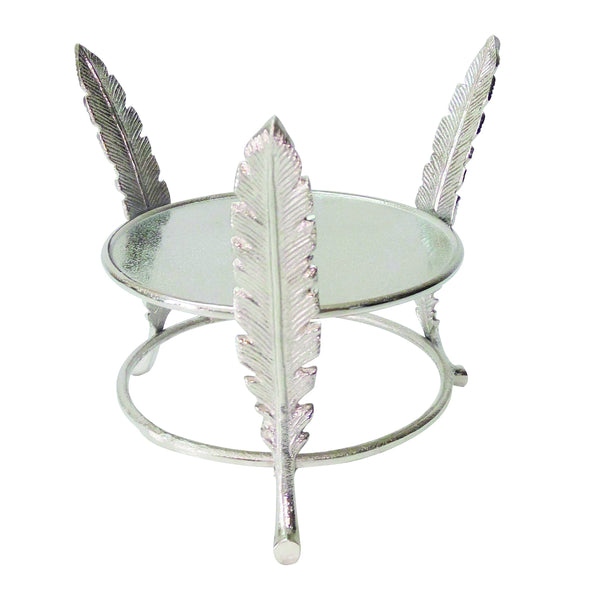 Aluminum Candle Holder Surrounded with Three Leaf Pillars, Silver - BM200645