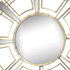 Round Sunburst Wall Mirror with Geometric Design Metal Frame, Gold - BM200654