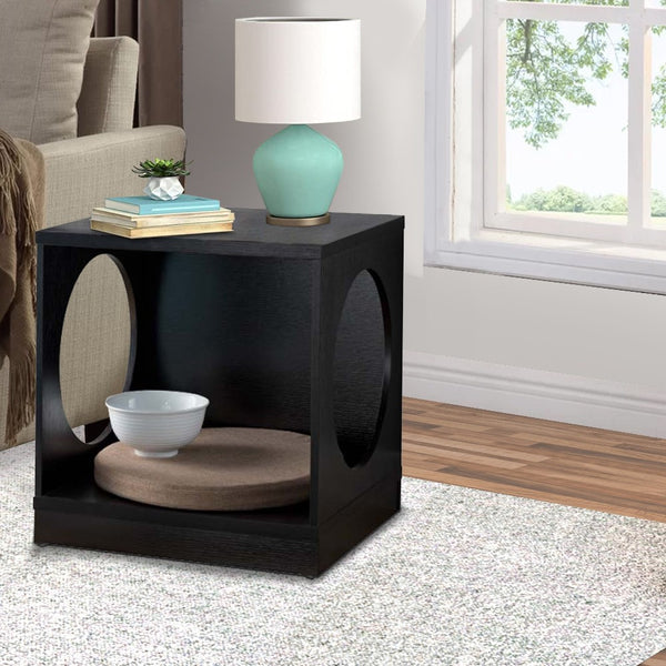 Wooden Pet End Table with Flat Base and Cutout Design on Sides, Black - BM200659