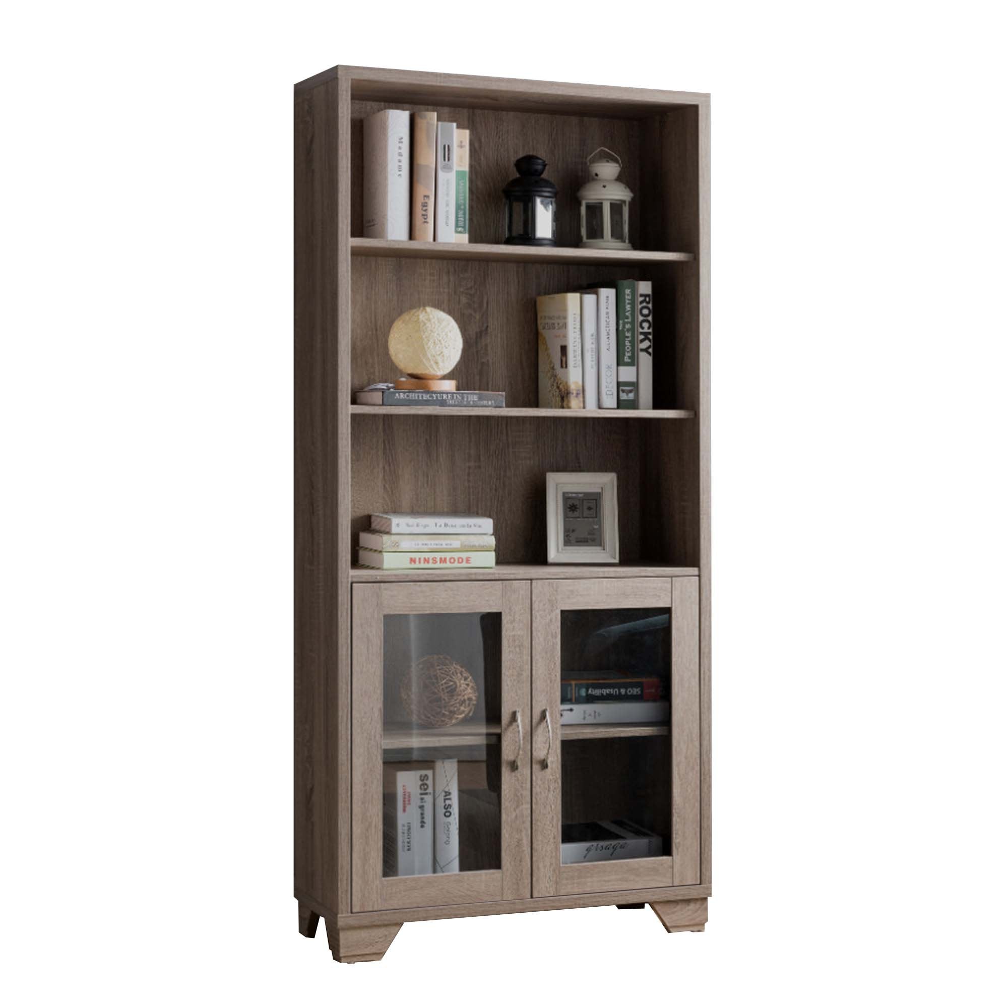 Benjara Wooden Book Cabinet with Three Display Shelves and Two