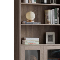 Wooden Book Cabinet with Three Display Shelves and Two Glass Doors, Taupe Brown - BM200680
