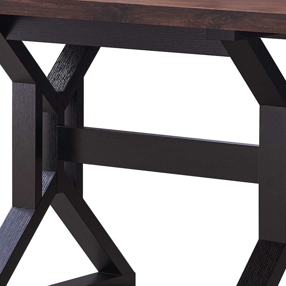 Two Toned Rectangular Wooden Dining Table with X Shaped Trestle Base, Black and Brown - BM200691