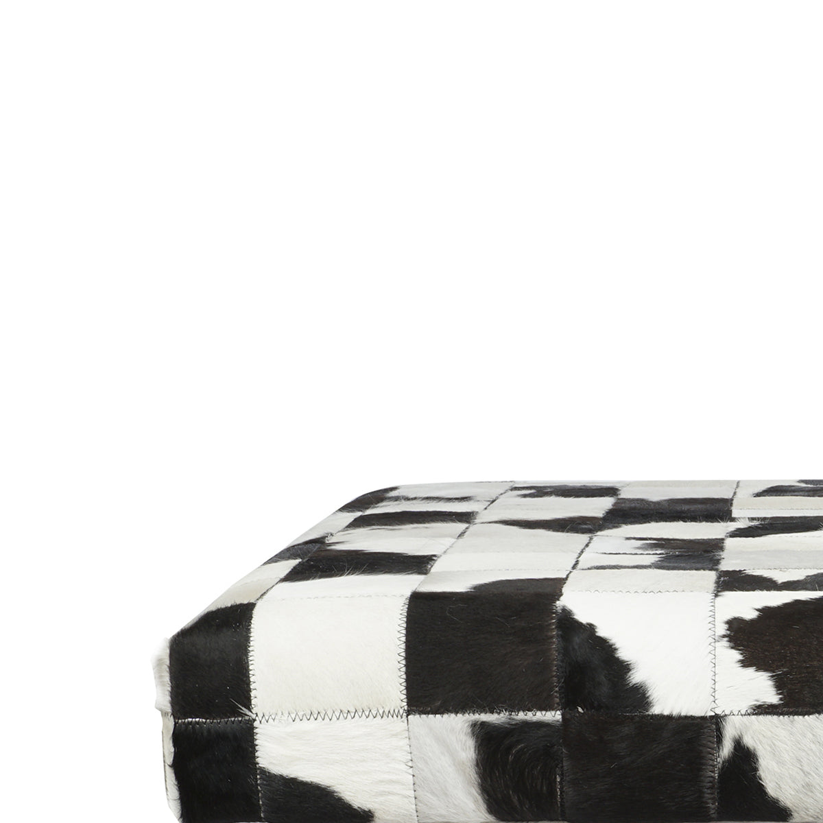 Cow Hide Upholstered Bench with Acrylic Legs, White and Black - BM200865