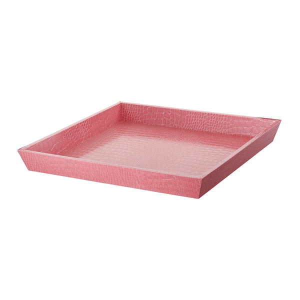 Wood and Leatherette Decorative Serving Tray with Raised Sides, Pink - BM200885