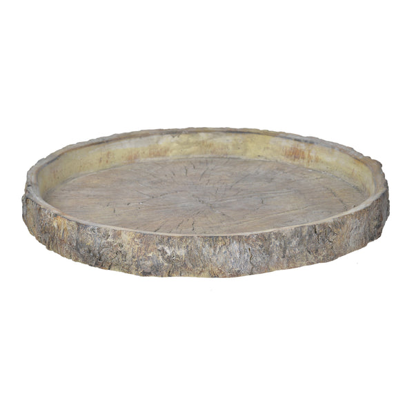 Round Shape Cemented Log Plate with Distressed Details, Gray - BM200902