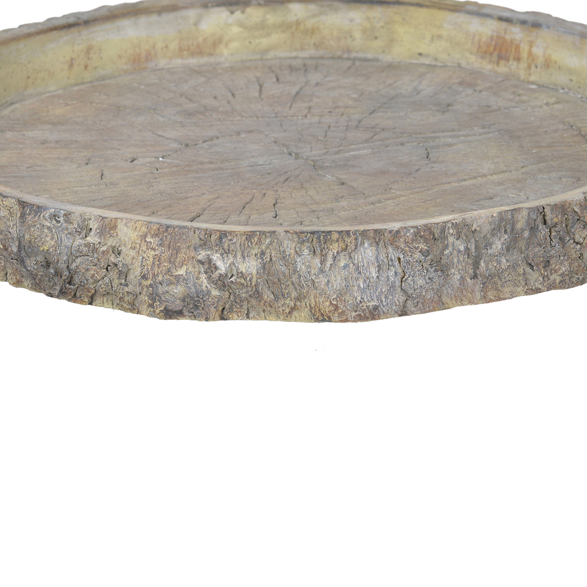 Round Shape Cemented Log Plate with Distressed Details, Gray - BM200902