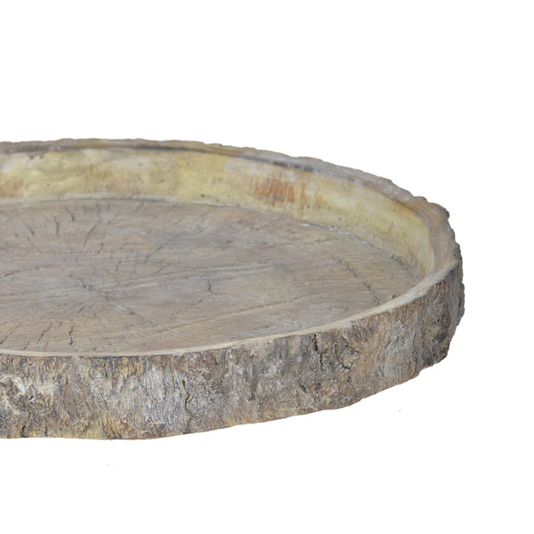 Round Shape Cemented Log Plate with Distressed Details, Gray - BM200902