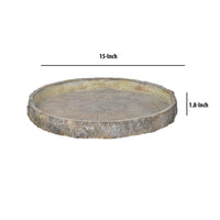 Round Shape Cemented Log Plate with Distressed Details, Gray - BM200902