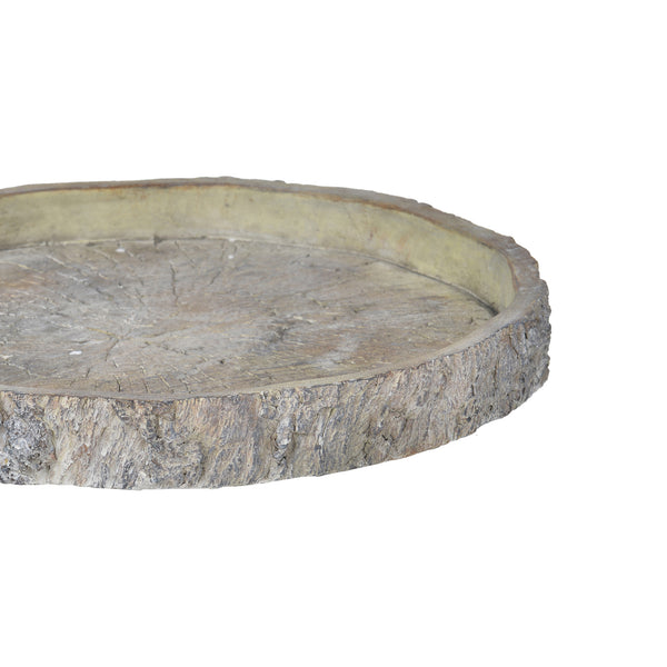 Distressed Round Shape Cemented Log Plate, Gray - BM200903
