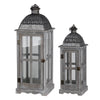 Wood and Metal Lanterns with Glass Window Pane Design, Gray, Set of 2 - BM200911