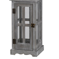 Wood and Metal Lanterns with Glass Window Pane Design, Gray, Set of 2 - BM200911