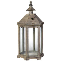 Temple Design Wooden Lantern with Glass Panels, Brown, Set of 2 - BM200912