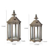 Temple Design Wooden Lantern with Glass Panels, Brown, Set of 2 - BM200912