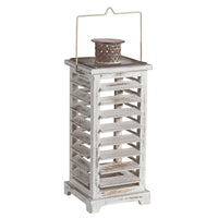 Wood and Metal Lanterns with Louvered Design, White, Set of 2 - BM200913