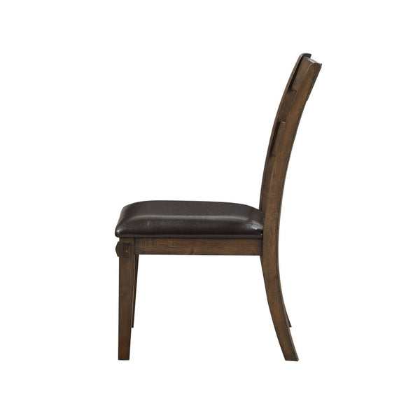 Wooden Side Chairs with Leatherette Padded Seat and Panelled Back, Set of Two, Brown - BM202034