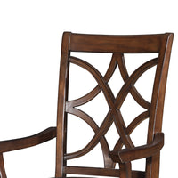 Wooden Arm Chair with Fabric Padded Seat and Lattice Design Backrest, Brown, Set of Two - BM202037