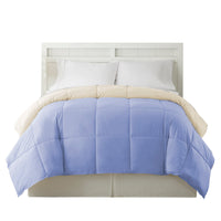 Genoa Twin Size Box Quilted Reversible Comforter , Blue and Cream - BM202039