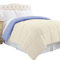 Genoa Twin Size Box Quilted Reversible Comforter , Blue and Cream - BM202039