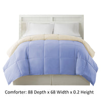 Genoa Twin Size Box Quilted Reversible Comforter , Blue and Cream - BM202039