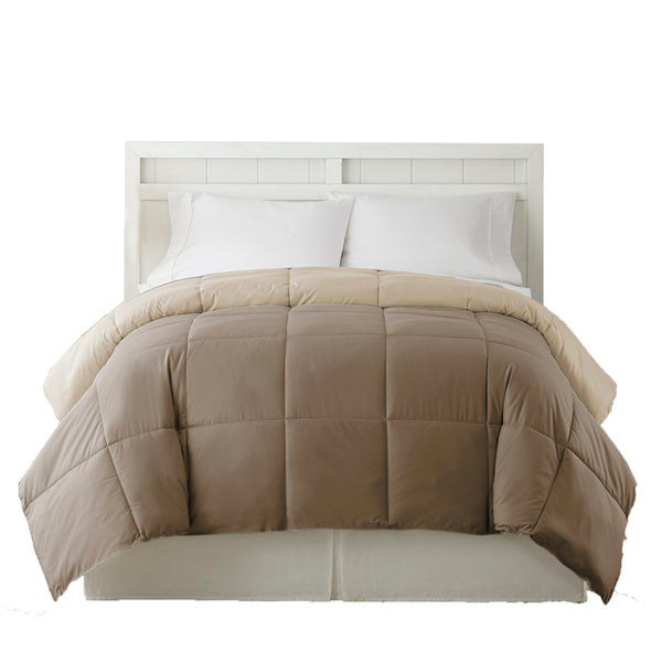Genoa Twin Size Box Quilted Reversible Comforter , Brown and Gold - BM202042