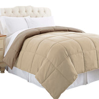 Genoa Twin Size Box Quilted Reversible Comforter , Brown and Gold - BM202042