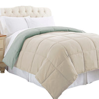 Genoa Twin Size Box Quilted Reversible Comforter , Gray and Beige - BM202044