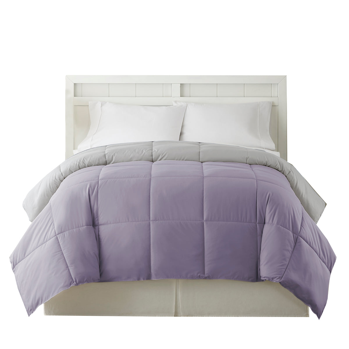 Genoa Twin Size Box Quilted Reversible Comforter , Purple and Gray - BM202045