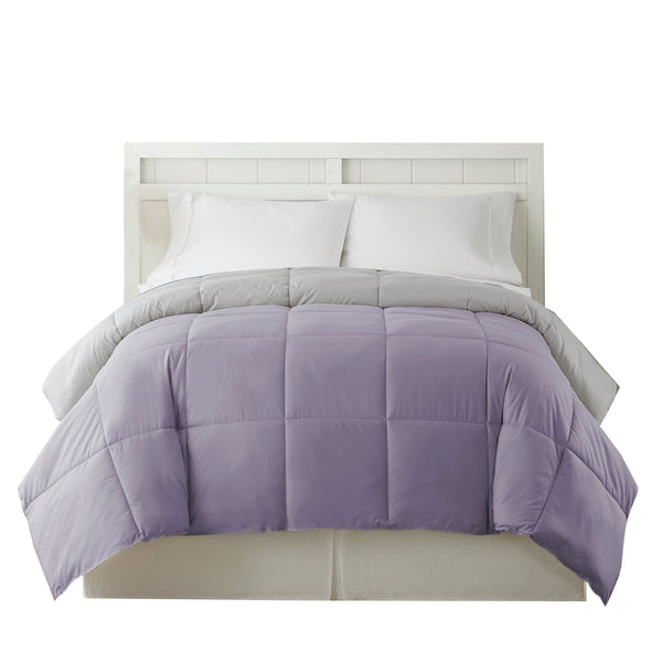 Genoa Twin Size Box Quilted Reversible Comforter , Purple and Gray - BM202045