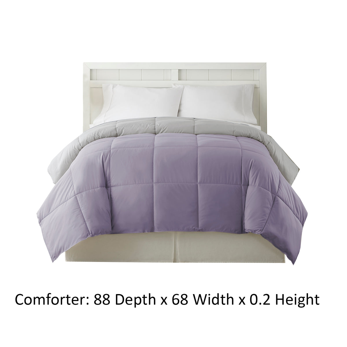 Genoa Twin Size Box Quilted Reversible Comforter , Purple and Gray - BM202045