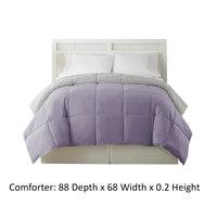 Genoa Twin Size Box Quilted Reversible Comforter , Purple and Gray - BM202045