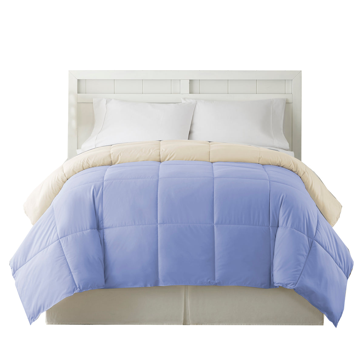 Genoa Queen Size Box Quilted Reversible Comforter , Blue and Cream - BM202046