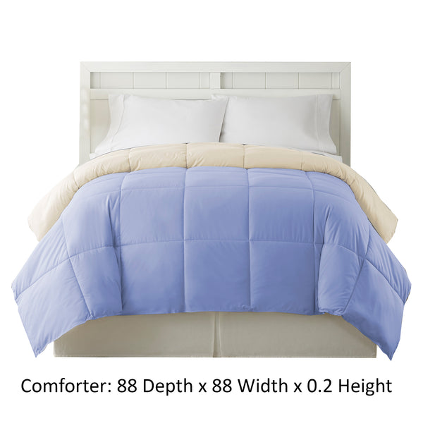 Genoa Queen Size Box Quilted Reversible Comforter , Blue and Cream - BM202046