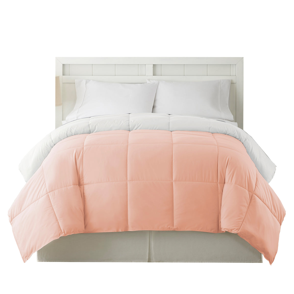 Genoa Queen Size Box Quilted Reversible Comforter , White and Pink - BM202047