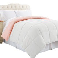 Genoa Queen Size Box Quilted Reversible Comforter , White and Pink - BM202047