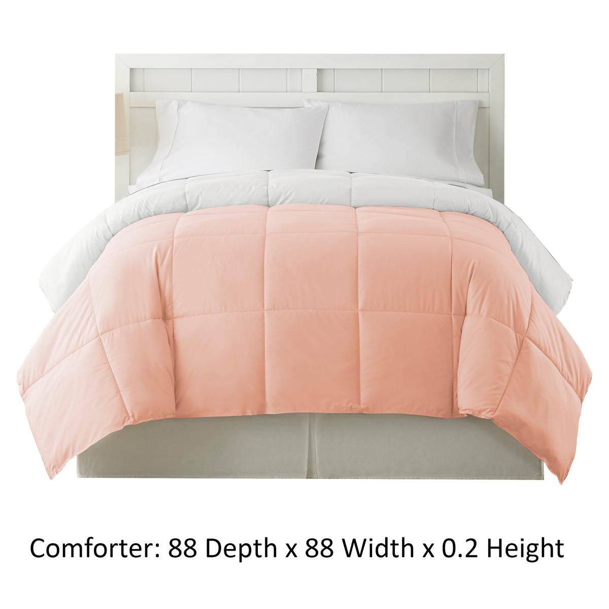 Genoa Queen Size Box Quilted Reversible Comforter , White and Pink - BM202047