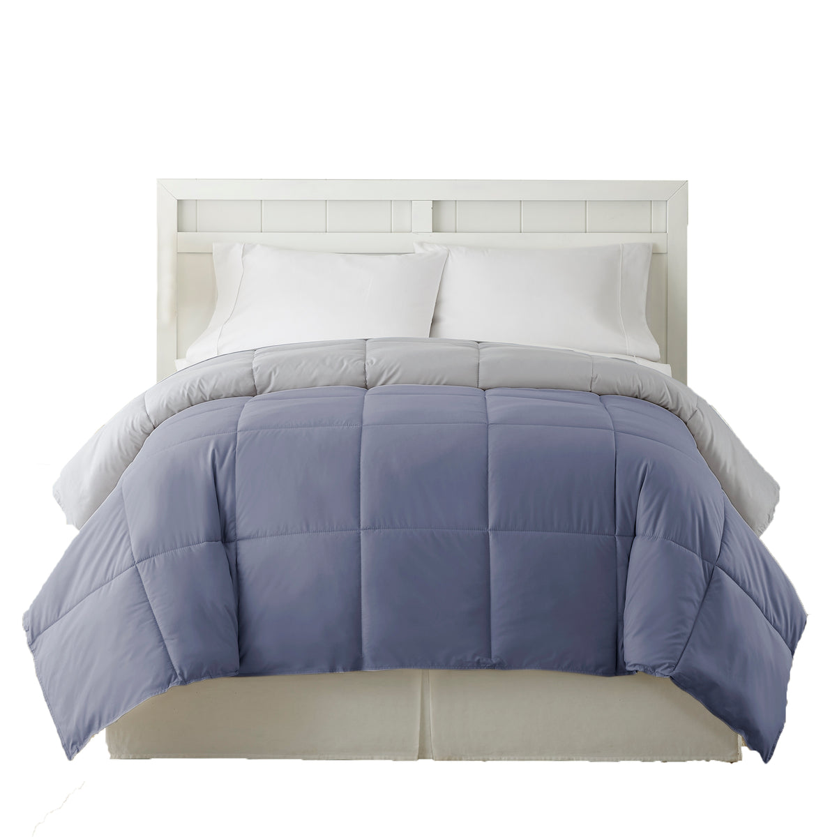 Genoa Queen Size Box Quilted Reversible Comforter , Silver and Blue - BM202048