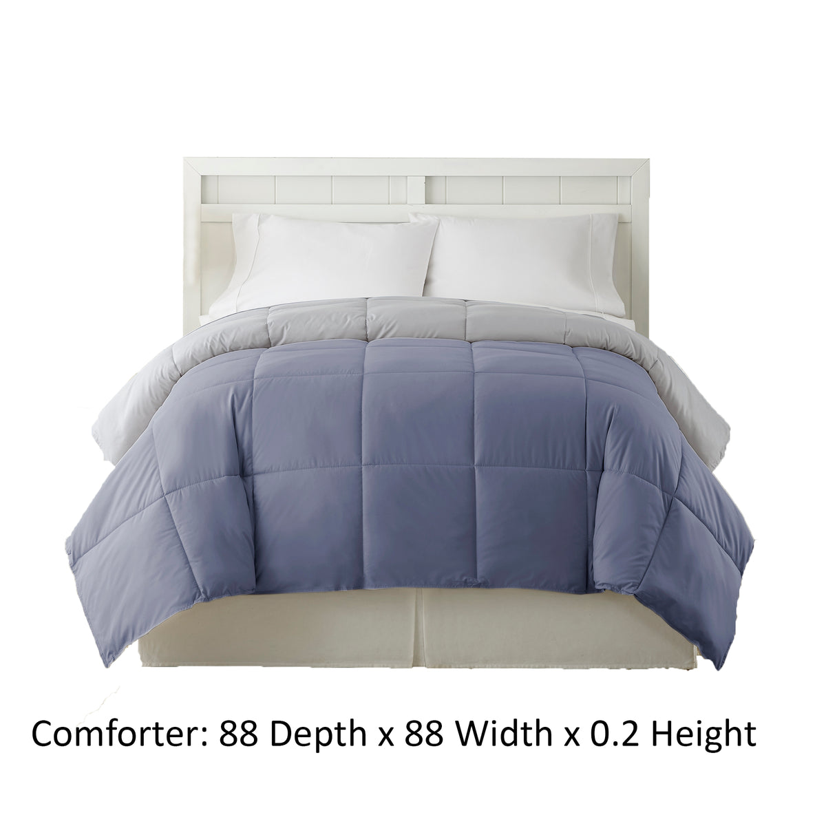 Genoa Queen Size Box Quilted Reversible Comforter , Silver and Blue - BM202048