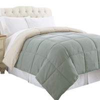 Genoa Queen Size Box Quilted Reversible Comforter , Gray and Beige - BM202051