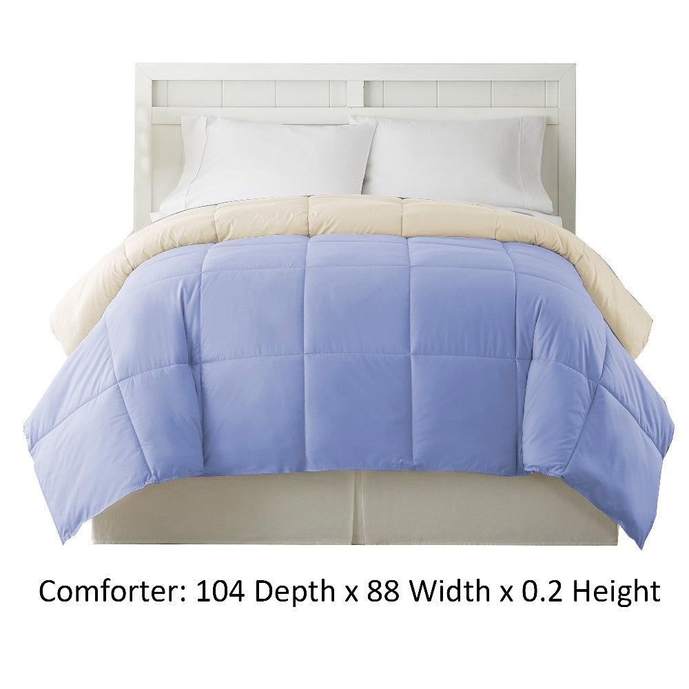 Genoa King Size Box Quilted Reversible Comforter , Blue and Cream - BM202053