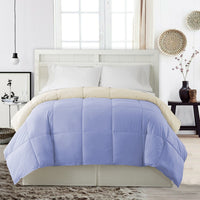 Genoa King Size Box Quilted Reversible Comforter , Blue and Cream - BM202053