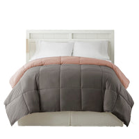 Genoa King Size Box Quilted Reversible Comforter , Gray and Pink - BM202057