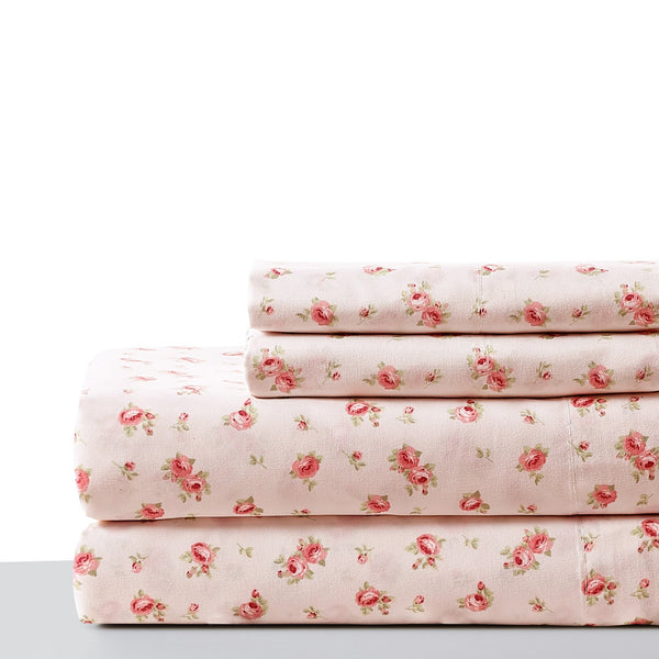 Melun 3 Piece Twin Size Sheet Set with Rose sketch , Pink - BM202079