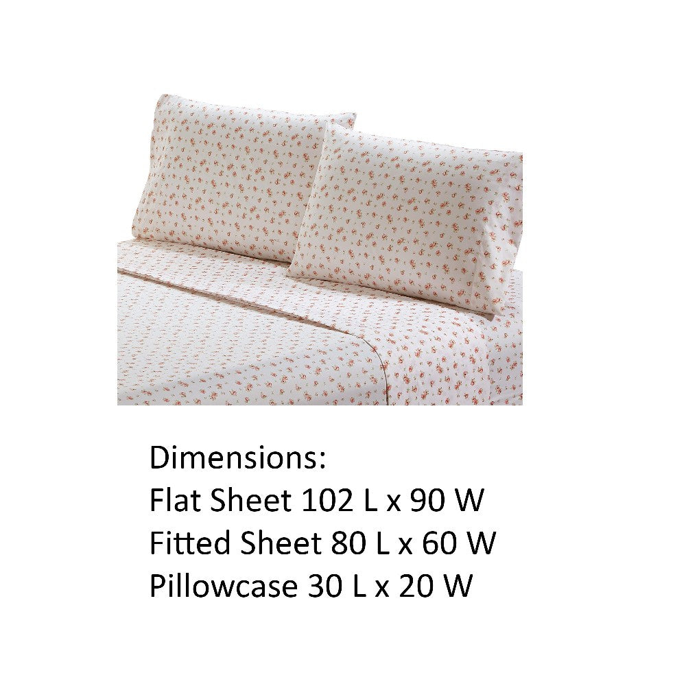 Melun 4 Piece Queen Size Rose Pattern Sheet Set , Pink and White - BM202117