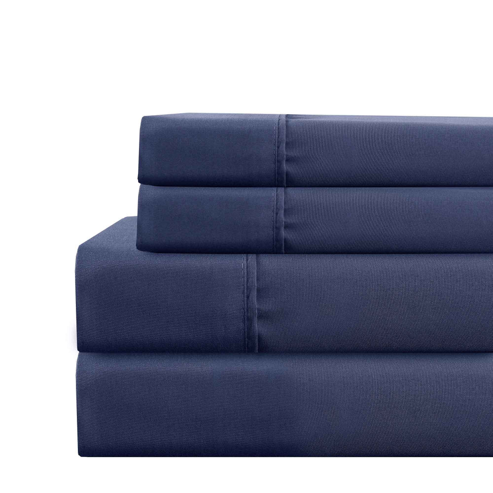 Lanester 3 Piece Polyester Twin Size Sheet Set , Navy Blue - BM202125