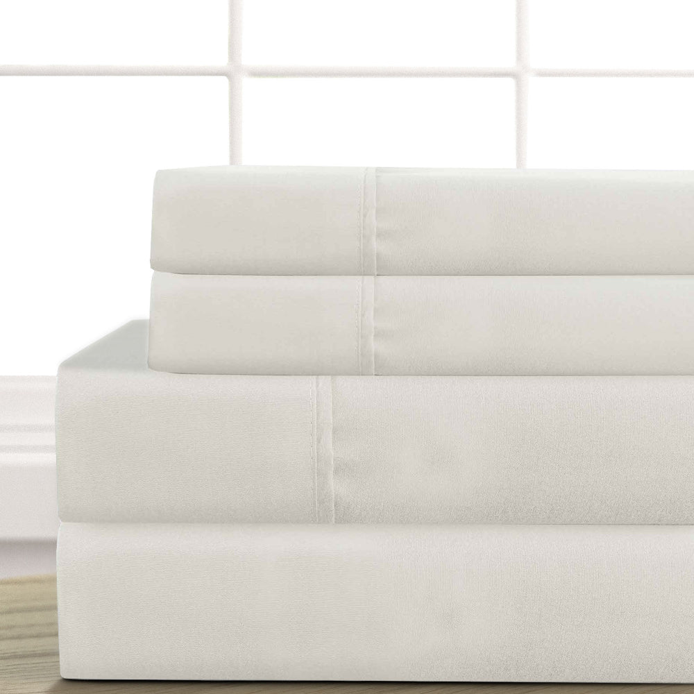 Lanester 3 Piece Polyester Twin Size Sheet Set , White - BM202129