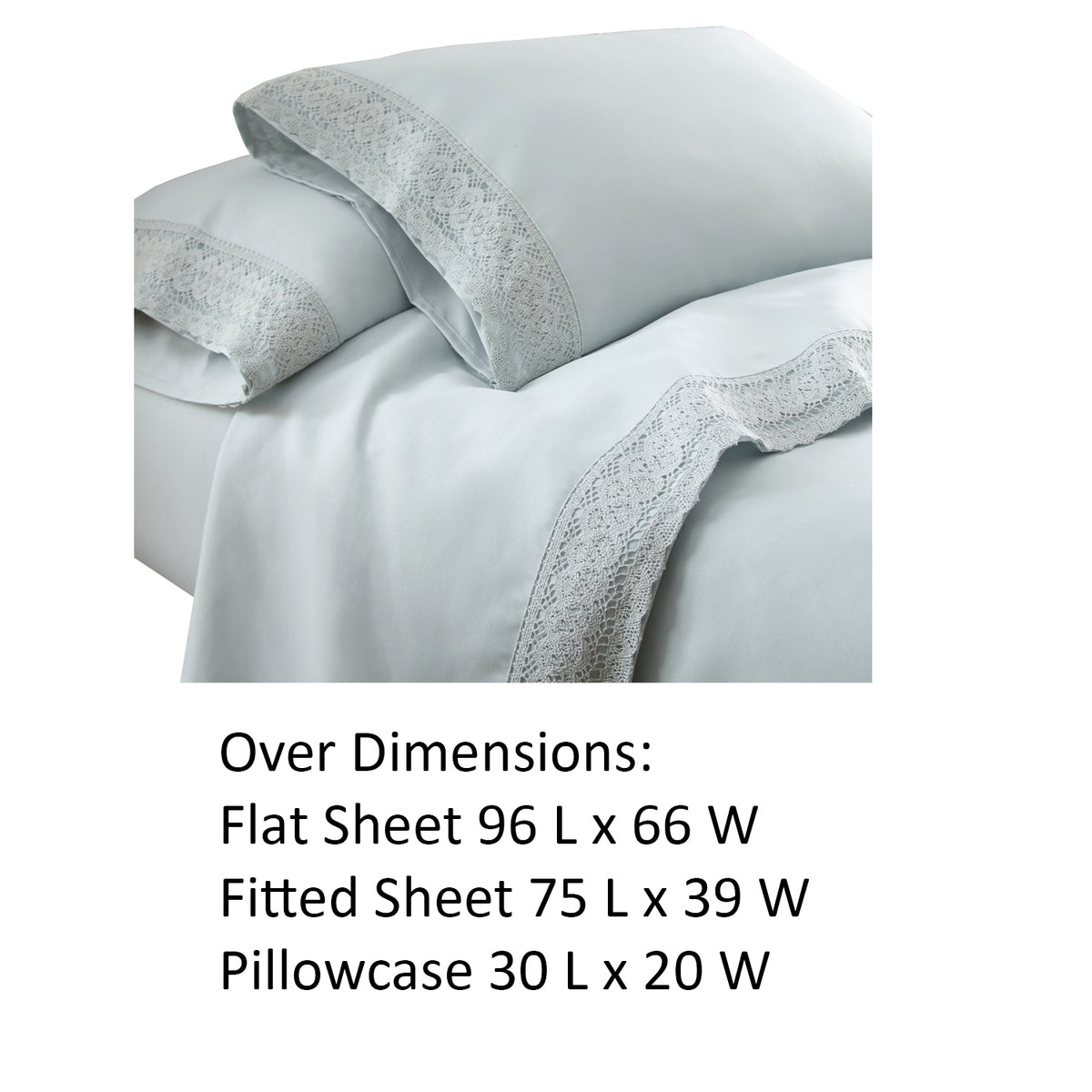 Udine 3 Piece Twin Size Crochet lace Microfiber Sheet Set , Light Blue - BM202184