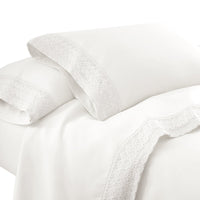 Udine 3 Piece Twin Size Sheet Set with Crochet Lace , White - BM202186