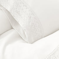 Udine 3 Piece Twin Size Sheet Set with Crochet Lace , White - BM202186
