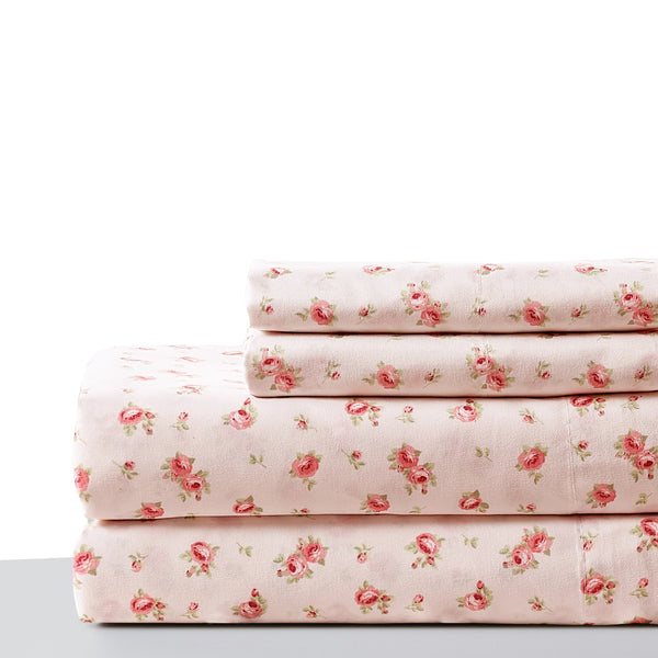 Melun 4 Piece Rose Pattern California King Microfiber Sheet Set , Pink - BM202208