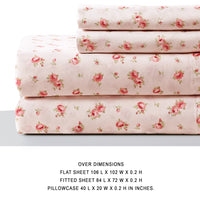 Melun 4 Piece Rose Pattern California King Microfiber Sheet Set , Pink - BM202208